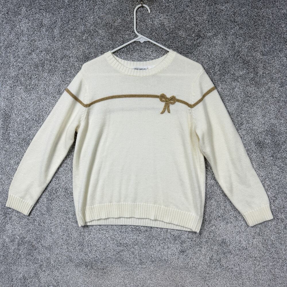 Russ Sweater Womens L Cream Christmas Holiday Bow Coquette Soft Cozy Feminine